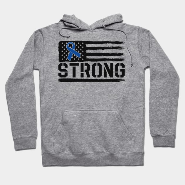Colon Cancer Strong Blue Ribbon Awareness Fight USA Flag Hoodie by 14thFloorApparel